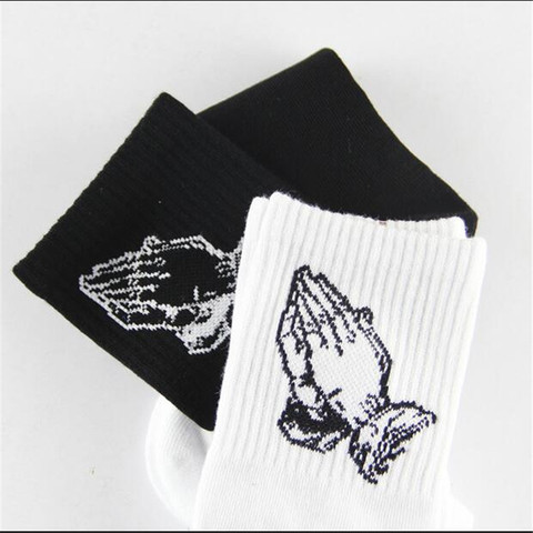 Calcetines de algodón con estampado de gestos de la Virgen María para hombre y mujer, hip hop, color blanco y negro ► Foto 1/5