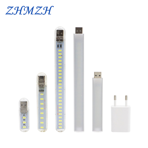 DC5V LED luz nocturna Mini USB 3 ledes 8 ledes 10 ledes 24 ledes lámpara de libro Extension Pole US Plug adaptador para lectura de batería portátil ► Foto 1/6