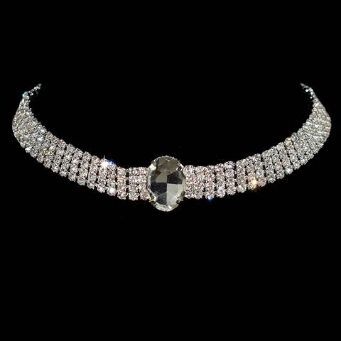 Collar de cadena de cristal plateado para mujer, gargantilla de boda con diamantes de imitación para fiesta, regalos de joyería ► Foto 1/2