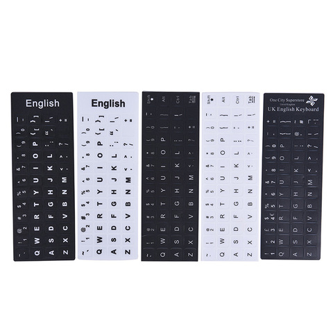 Pegatinas de reemplazo de teclado Inglés Blanco sobre negro cualquier ordenador portátil ► Foto 1/2