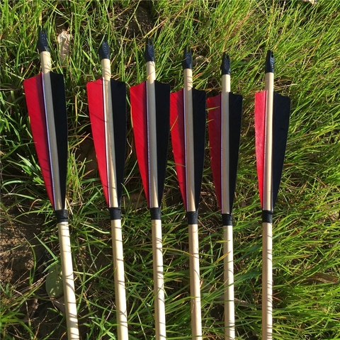 6/12/24 Uds Natural de madera hecho a mano flechas de 32 pulgadas con Turquía blanco pluma de hierro y de flecha para 20-60lbs arco tiro con arco de tiro ► Foto 1/6