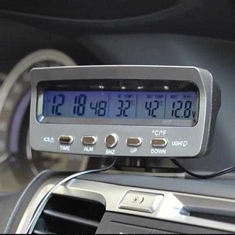 Reloj multifuncional 3 en 1 para coche, voltímetro, termómetro para interior y exterior, Material ABS, con pantalla LCD retroiluminada, nuevo tipo ► Foto 1/6