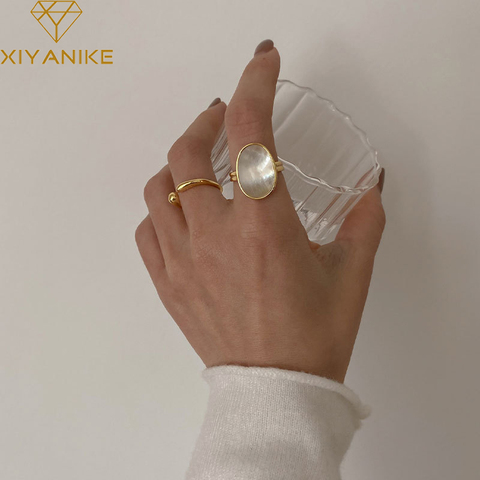 XIYANIKE-Anillos coloridos de concha Ovalada para mujer, de Plata de Ley 925, diseño único para mujer, apertura de lujo ligera, pareja sencilla exquisita ► Foto 1/6