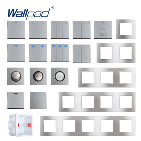 Wallpad-Interruptor de luz de pared, Panel de aluminio plateado, tecla de función, Combinación libre para manualidades, 52x52mm, 1 2 3 4 5, marco múltiple ► Foto 1/6