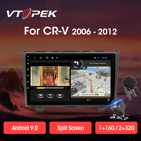 Vtopek 2G + 32G 4G + Wifi + 2din Android 9,0 Car Radio reproductores Multimedia navegación GPS para Honda CRV CR-V 2006-2012 la Unidad 2 din ► Foto 1/6