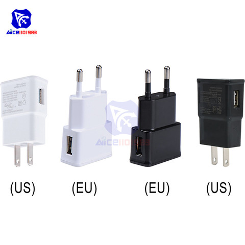 Adaptador de enchufe de 5V y 2A para UE y EE. UU., cargador de pared USB blanco y negro, Adaptador De Corriente De Viaje de carga rápida para teléfono inteligente ► Foto 1/6