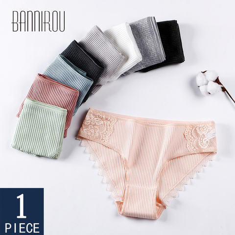 BANNIROU-ropa interior de encaje de algodón para mujer, bragas suaves de alta calidad y transpirables, 1 Uds. ► Foto 1/6