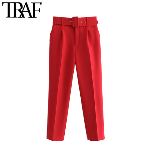 TRAF-pantalones de cintura alta para mujer, ropa de oficina