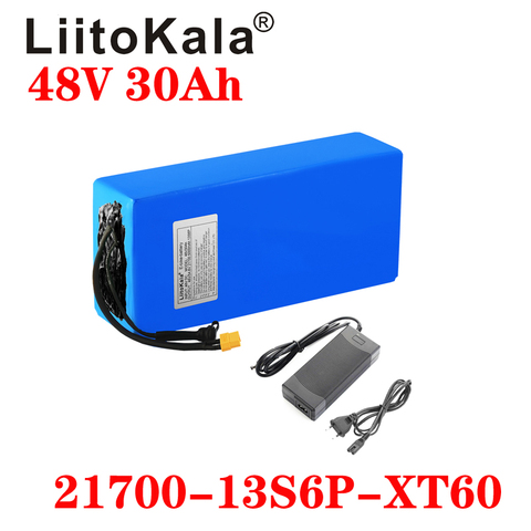 LiitoKala 48V 30Ah 21700 5000mah 13S6P batería de iones de litio batería de Scooter 48v 30ah batería de bicicleta eléctrica XT60 48V2A cargador ► Foto 1/6