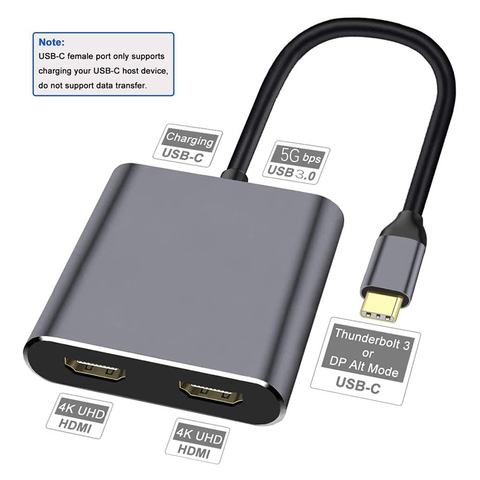 Hub tipo C con USB a Dual, 4K, HD, HDMI, puerto de carga compatible con USB-C, adaptador de estación de acoplamiento, pantalla Dual para MacBook ► Foto 1/6