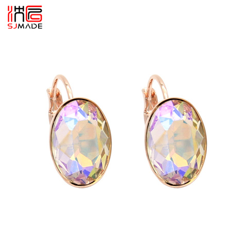 SJMADE-pendientes colgantes de cristal ovalado para mujer, Europa América, en forma de huevo de oro rosa 585, joyería de boda ► Foto 1/6