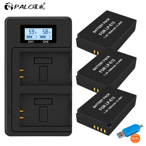 3 uds 1800mAh LP-E12 LPE12 LP E12 batería AKKU + cargador USB con LCD para Canon M 100D beso X7 rebelde SL1 EOS M10 EOS M50 DSLR ► Foto 1/6