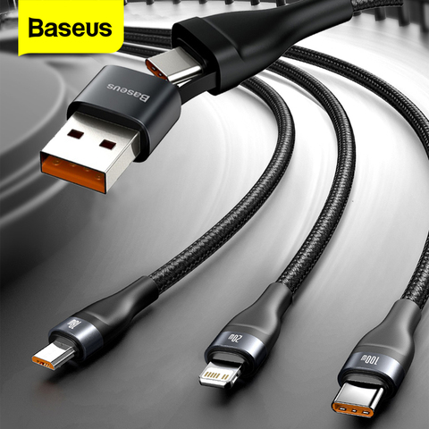 Baseus-Cable de carga 3 en 1 para móvil, Cable Micro USB tipo C PD para Xiaomi poco x3 redmi note 9pro, huawei 4 en 1, para iPhone 11 12 realme ► Foto 1/6