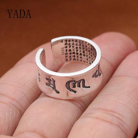 YADA-anillos de amuleto Mantras de seis palabras para hombre y mujer, anillo hueco para parejas, sortija de loto sánscrito, joyería budista, RG200008 ► Foto 1/6