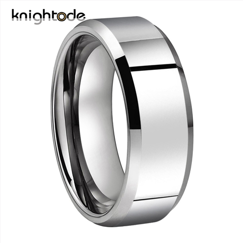 Anillo de boda clásico de carburo de tungsteno para hombre y mujer, 6mm y 8mm, anillo plano de tungsteno, biselado pulido, ajuste cómodo ► Foto 1/6