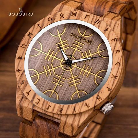 BOBO BIRD-reloj de pulsera de madera hecho a mano para hombre, cronógrafo de cuarzo, círculo rúnico ► Foto 1/6