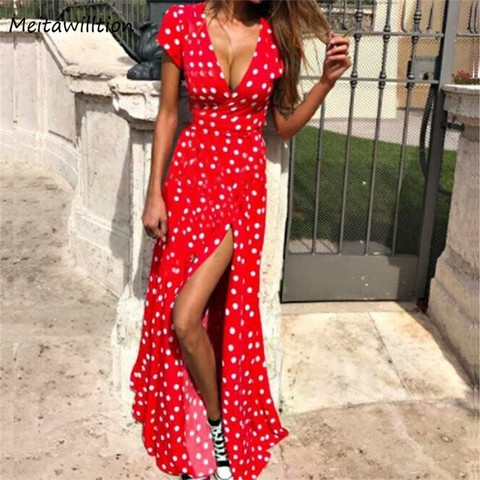 Vestido de verano de manga corta con cuello de pico, informal, estampado de lunares, largo, Vintage, 2022 ► Foto 1/6