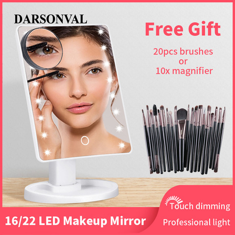 Espejo de maquillaje LED iluminado con espejo cosmético con luz para maquillaje luz ajustable 16/22 pantalla táctil cepillo de pestañas ► Foto 1/6