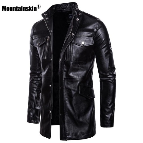 Mountainskin de los nuevos hombres de la motocicleta abrigo de PU 2022 primavera chaqueta de cuero para hombre de moda largo ropa hombre ropa de marca SA879 ► Foto 1/6