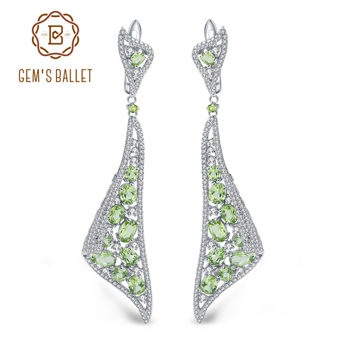 GEM'S BALLET 8.10Ct peridoto Natural de piedras preciosas pendientes de piedras preciosas de Plata de Ley 925 pendientes joyería fina para las mujeres ► Foto 1/6