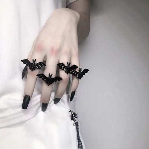 Anillo de Halloween negro Bat apertura ajustable, banda elástica gótica, joyería Unisex ► Foto 1/6