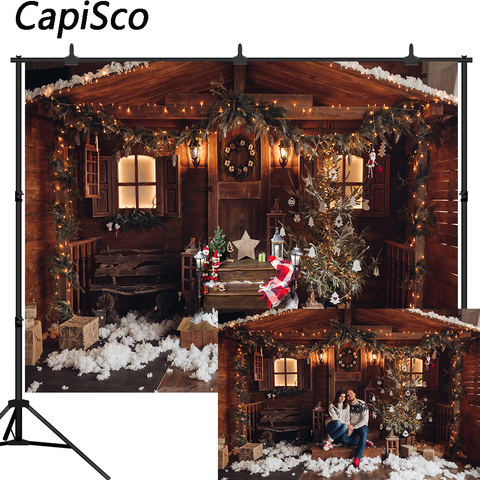 Fondos de fotografía de árboles de Navidad de Capisco luces invierno nieve casa de madera recién nacido bebé fondos de fotos accesorios de estudio de Año Nuevo ► Foto 1/6