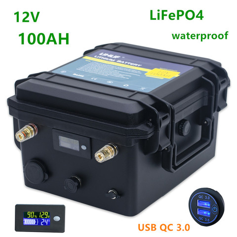 Lifepo4-Paquete de batería de 12V y 100Ah, batería de iones de litio resistente al agua de 12V, para inversor y motor de barco ► Foto 1/6