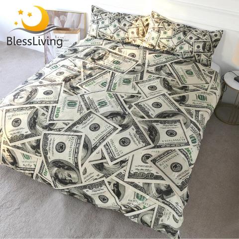 BlessLiving-Juego de cama moderno en 3D, funda de edredón con estampado de dólares, funda de edredón vívida, 3 piezas, juego de cama con patrón de dinero, envío directo ► Foto 1/6