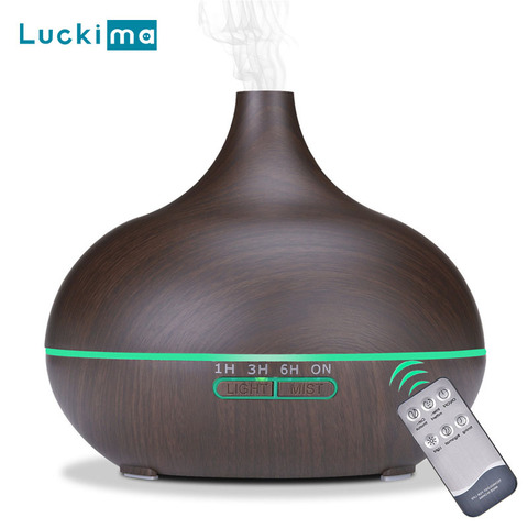 Difusor de aceite esencial de aromaterapia, humidificador de aire ultrasónico con Control remoto de grano de madera, 550ml, con luz LED de 7 colores ► Foto 1/6