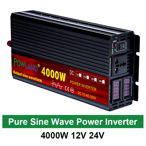 POWLAND Inversor 12V 220V 2000W 3000W 4000W 24V CC a 110V CA convertidor de voltaje de onda sinusoidal pura 12 220 inversor de potencia para coche ► Foto 1/6