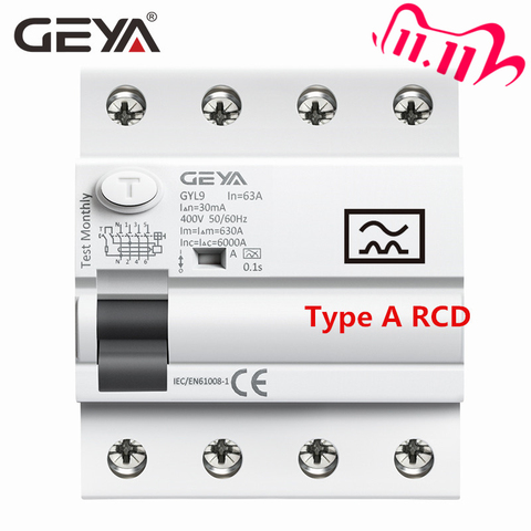 GEYA-Disyuntor de corriente Residual tipo A RCD, ELCB 3P + N 40A 63A RCD ► Foto 1/6