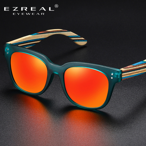 EZREAL-gafas de sol clásicas polarizadas de madera para hombre y mujer, lentes de espejo para conducir, UV400, hechas a mano ► Foto 1/6