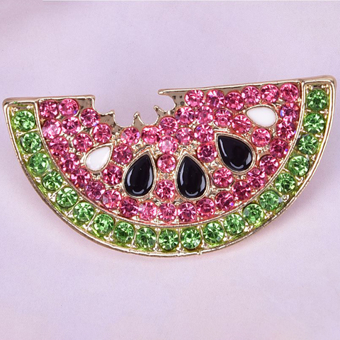 Broches de sandía con diamantes de imitación estilo veraniego para mujer, bonitos broches de frutas, Pin, insignias para mochila para niños, joyería de moda ► Foto 1/6