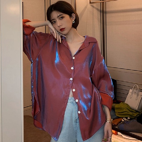 Deeptown-Blusa de satén con manga larga abotonada para primavera y verano, camisa de gran tamaño con estética Vintage coreana, 2022 ► Foto 1/6