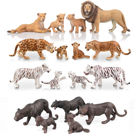 Figuras realistas de animales salvajes para niños, figuritas de León, tigre blanco, leopardo, Pantera con cachorros, animales de Safari de 2-5 pulgadas, conjunto familiar ► Foto 1/6