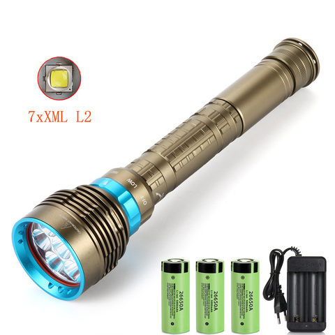 Linterna de buceo LED de 7 x XM-L2, linterna subacuática de 7000LM, 100M, resistente al agua, batería 3x26650 y cargador, nueva ► Foto 1/5