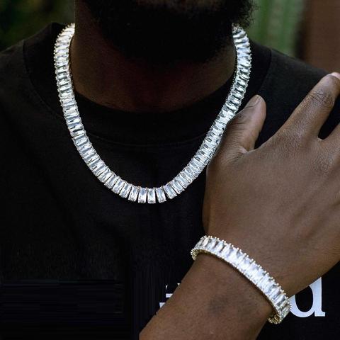 Collar cuadrado de circonia cúbica con diamantes de laboratorio para hombre y mujer, cadena de oro blanco para fiesta de boda, joyería de Hiphop Rock cubano ► Foto 1/1