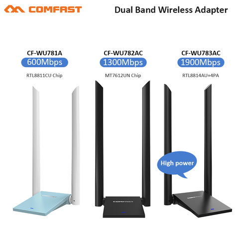 Adaptador Dongle USB Wifi de 1900Mbps, 5Ghz, 2,4 Ghz, USB de doble banda RTL8814AU, adaptador LAN de antena Wifi para Windows S7 8 10, ordenador de sobremesa/portátil/PC ► Foto 1/6