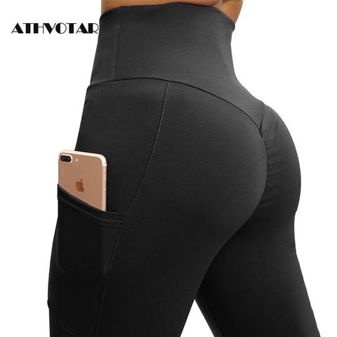 Leggings deportivos con bolsillo para dama, pantalones de malla con cintura alta, elástico con arrugas, efecto realce, polainas de entrenamiento, fitness ► Foto 1/6