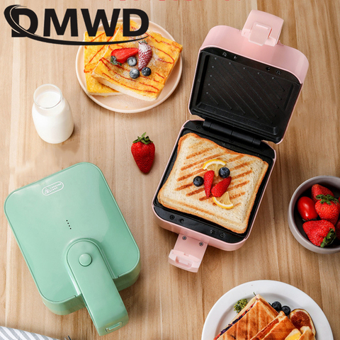 DMWD-máquina de desayuno para hacer sándwiches, máquina tostadora, máquina para hacer waffles con luz para el hogar, tostadora a presión de calor multifunción ► Foto 1/5