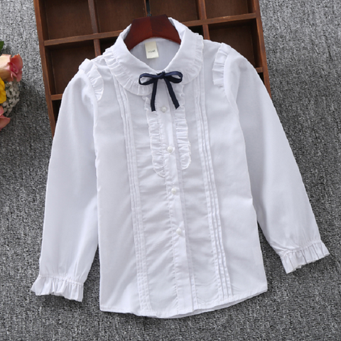 Camisas de algodón para niñas, ropa informal, blusas blancas de manga larga, para otoño y primavera ► Foto 1/6