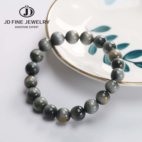 JD-pulsera elástica 5A para hombre y mujer, cuentas de piedra de ojo de Águila Gris, joyería piedra de Gema Natural de alta calidad ► Foto 1/6