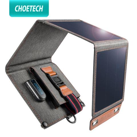 CHOETECH Cargador Solar 14W USB plegable teléfono cargador de viaje con Panel Solar SunPower impermeable para iPhone X/8/7/6/6s/Plus ► Foto 1/6