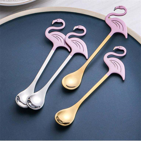 Vajilla de acero inoxidable con forma de flamenco para café, cucharas de helado, cuchara agitadora, utensilios para beber, suministros para fiesta ► Foto 1/6