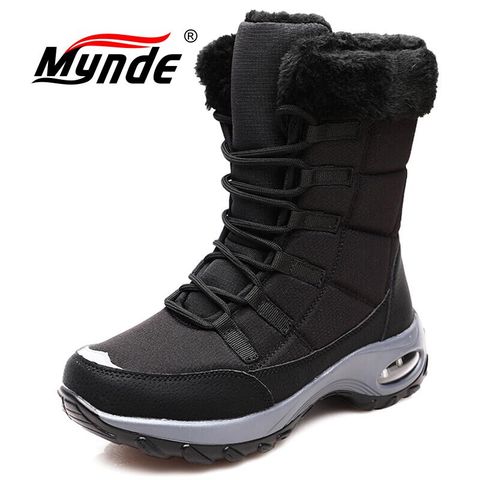 Botas de nieve cálidas de felpa para mujer, botas de nieve con cordones para exteriores, impermeables, para senderismo, talla 42, invierno, nuevas ► Foto 1/6