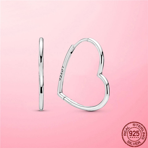 Pendientes de plata 925 Plata de Ley auténtica para mujer, pendientes con argolla de corazón asimétrico, pendiente plateado a la moda, regalo de joyería ► Foto 1/6