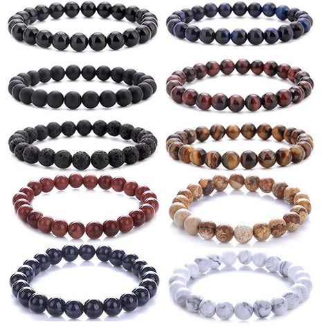 Pulsera de cuentas de 8mm para mujer y hombre, piedra volcánica Natural, Ojo de Tigre, ónix negro, cuentas curativas mate, brazalete, abalorio elástico, Yoga, joyería ► Foto 1/6