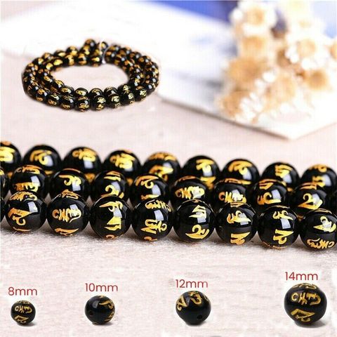 Abalorios de Buda de 8mm-14mm, Color negro con DRAGÓN dorado de tallado, Pixiu chino para pulsera, DIY, fabricación de joyas, 50/100 Uds. ► Foto 1/6