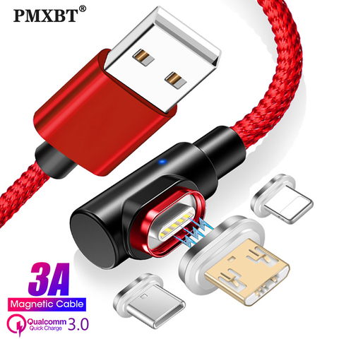 Cable magnético Micro USB tipo C para iPhone, Cable de iluminación de 1M, 3A, carga rápida, imán de 90 grados, Cargador rápido para Huawei P30 ► Foto 1/6