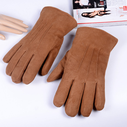 Guantes de invierno muy cálidas de piel auténtica para hombre, guantes con forro de piel, de piel de ante, para esquí al aire libre ► Foto 1/6